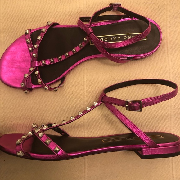 Marc Jacobs Studded Pink Metallic Sandals New SZ 7 - Picture 3 of 4